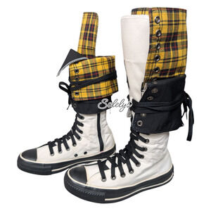 Converse Japan RARE 2007 XXHI Fold Knee High White Black Yellow Plaid M5.5/W7.5